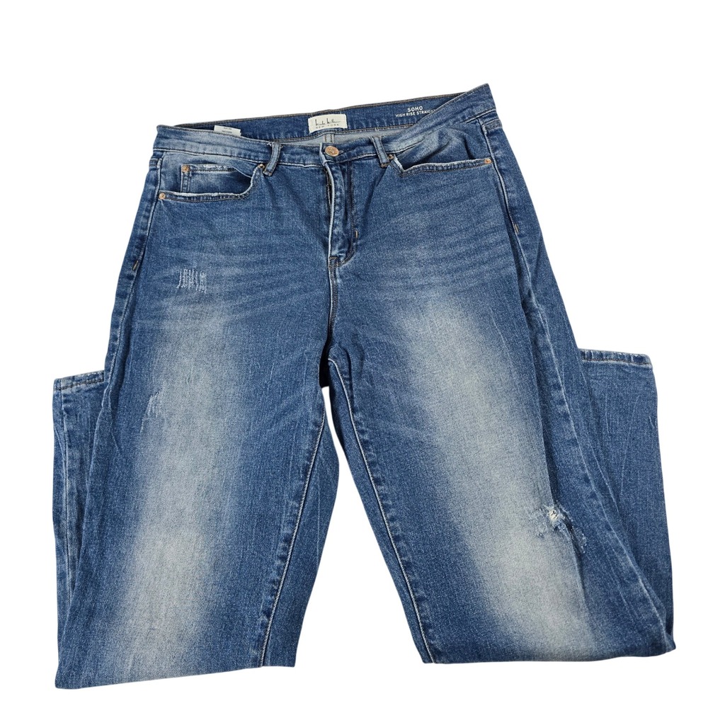 Nicole Miller New York Soho High Rise Straight Leg Jeans  Wash Distressed 10